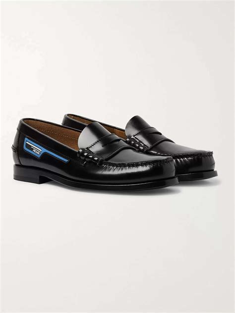 prada spaprada spazzolato leather penny loafers navy blue on sale|Prada Spazzolato Leather Logo Penny Loafers .